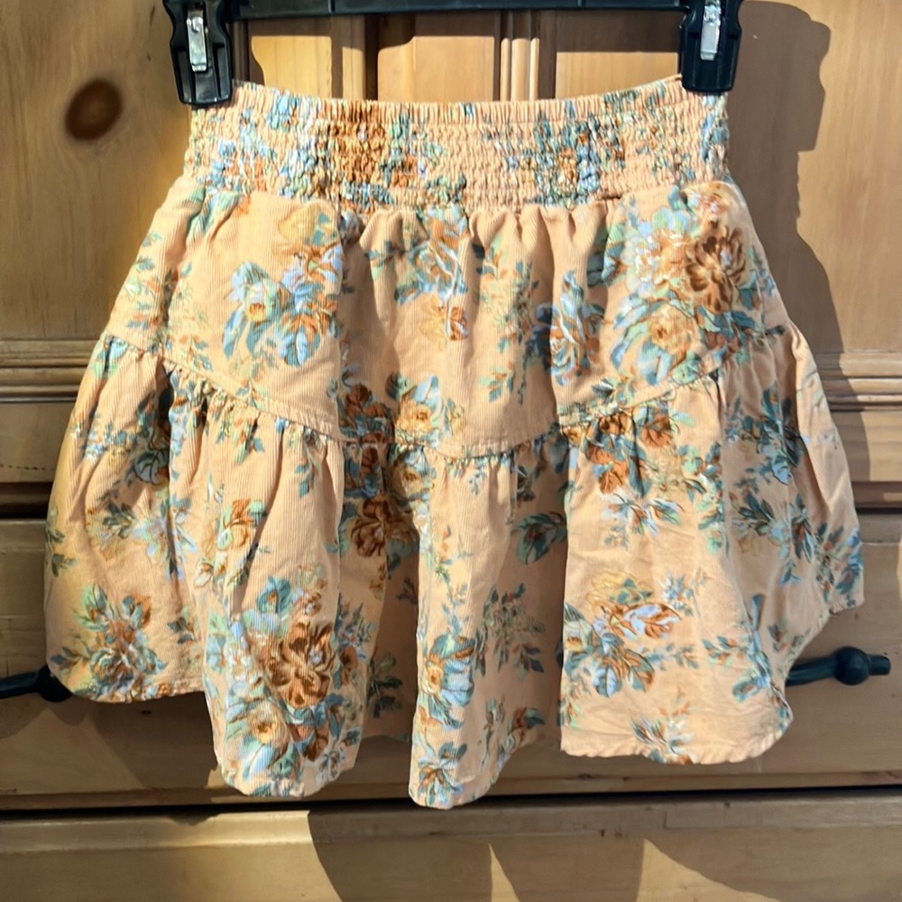 NEW American Eagle Tiered Floral Corduroy Skirt, Orange, XS